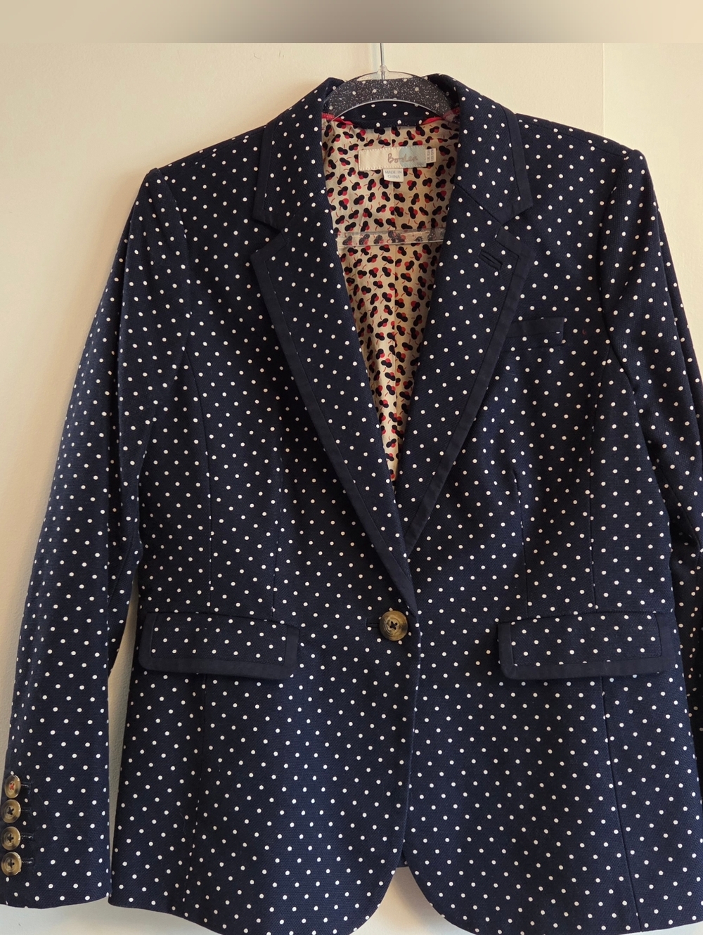 Boden Navy Polka Dot Blazer